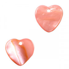 Shell charm round 8mm Heart 9-11mm Coral pink